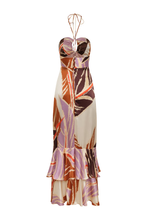 Sevillana Satin Silk Dress / Lilac Platanera Leaves